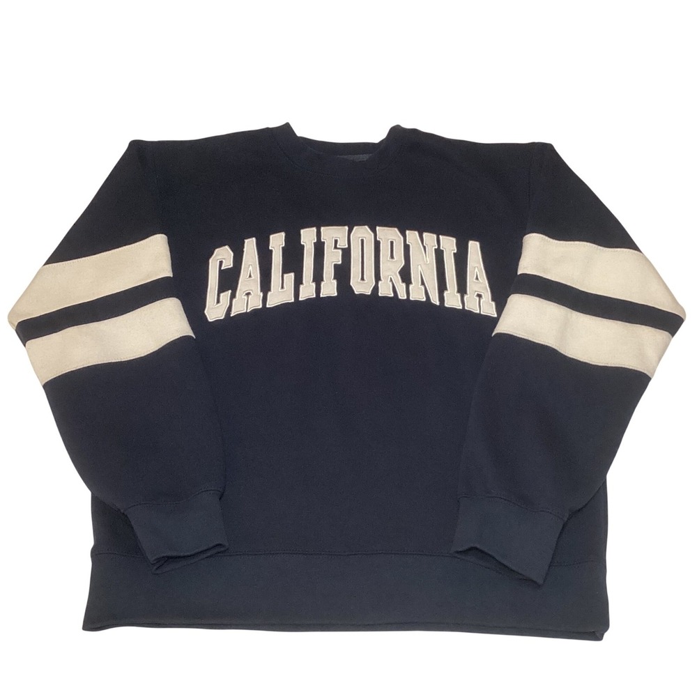 New York Popular California Graphic Sweatshirt Navy Blue Varsity Stripe Medium